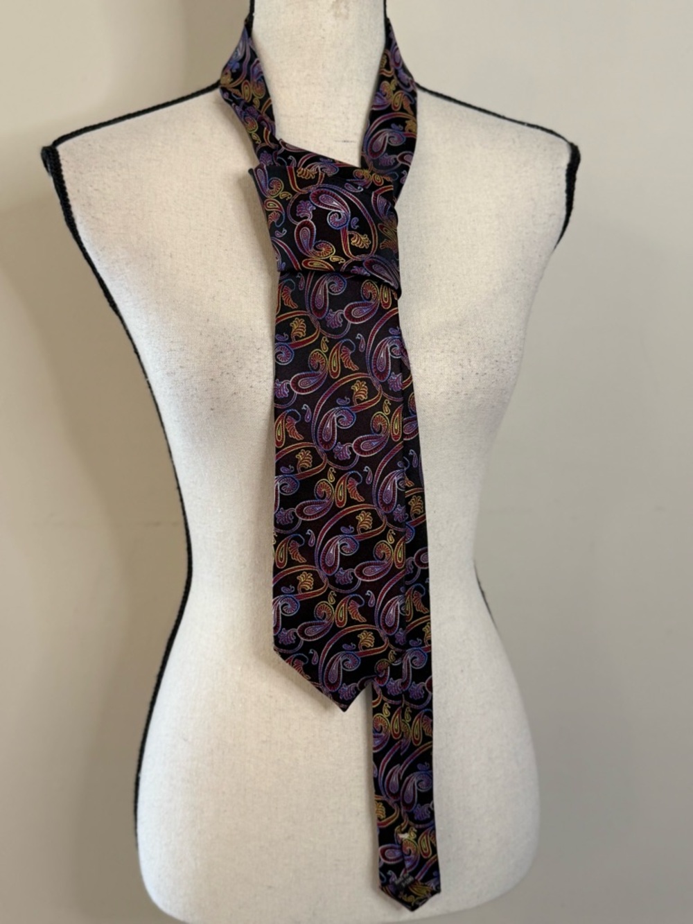 Jon Randall Jr. vibrant silk paisley tie purple yellow red blue